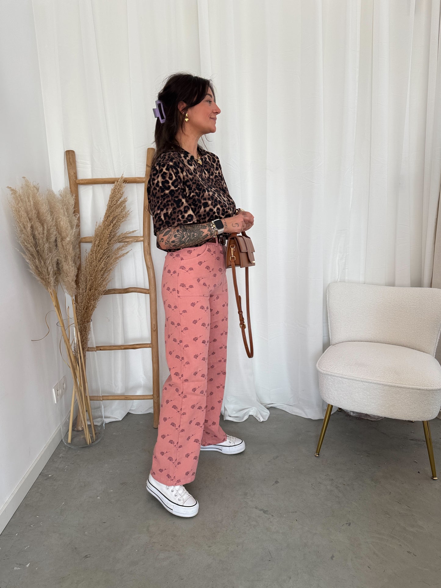 Old rose flower denim