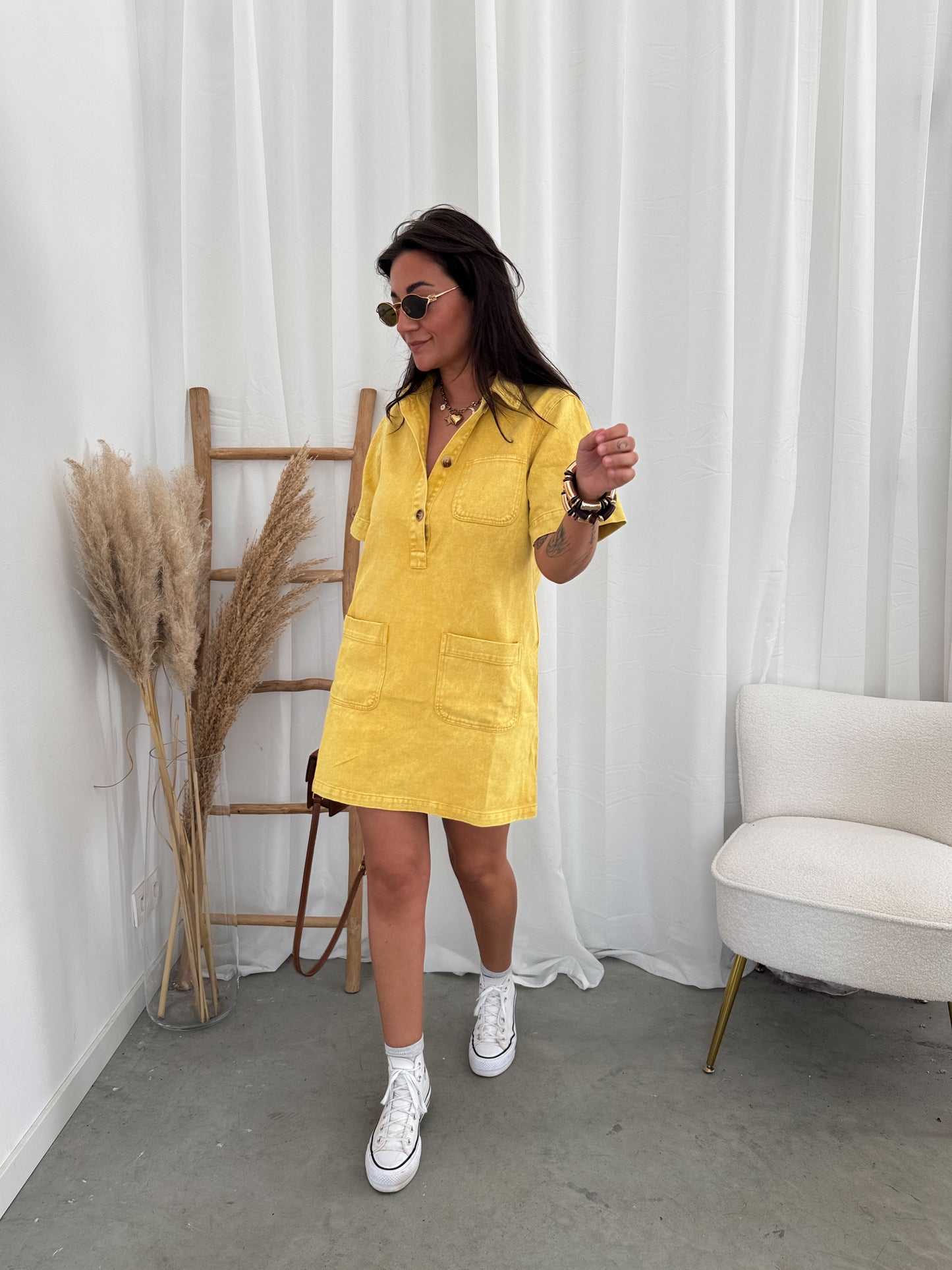 Elle denim dress yellow