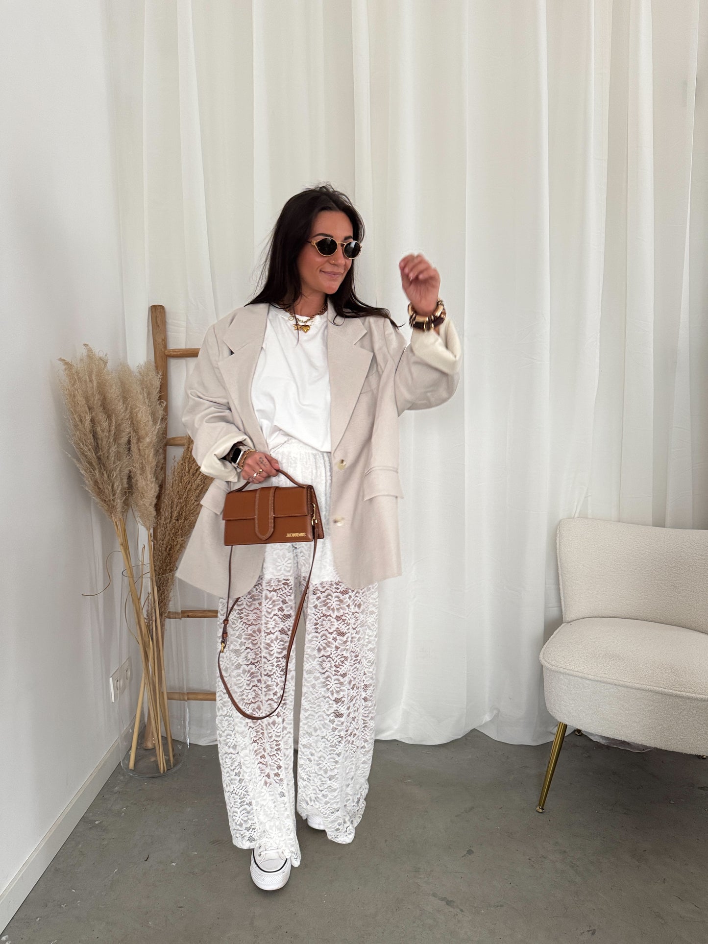 Lace pants white