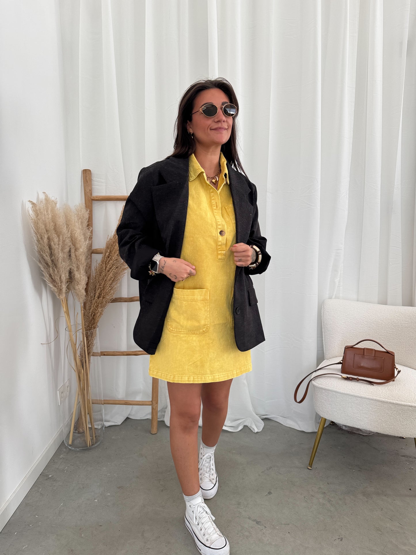 Elle denim dress yellow