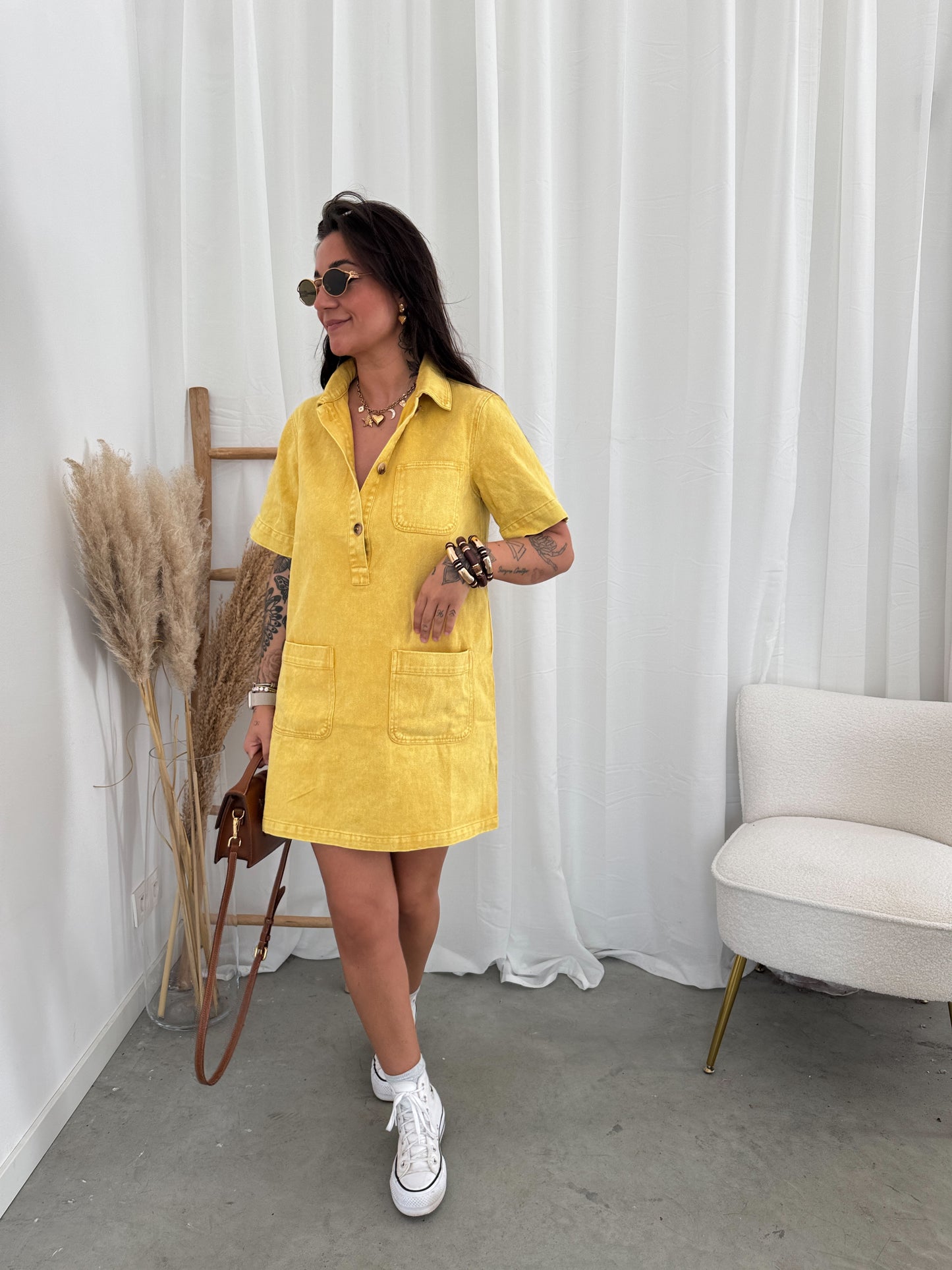 Elle denim dress yellow
