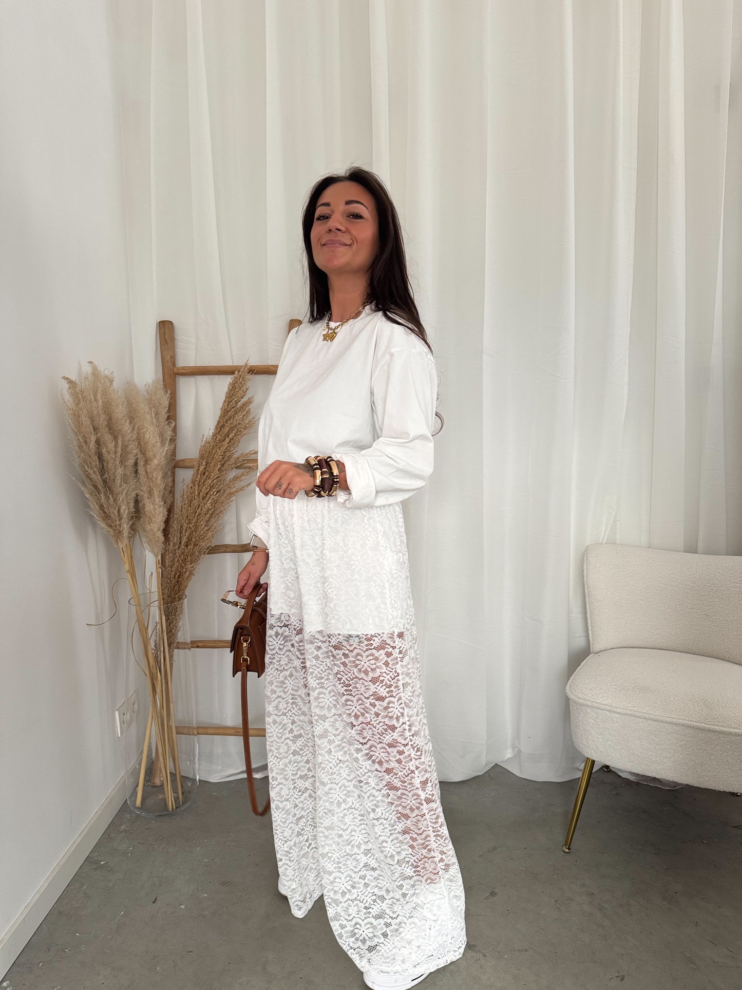 Lace pants white