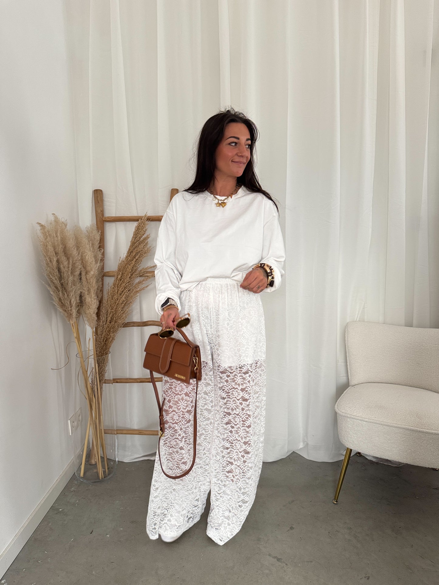 Lace pants white