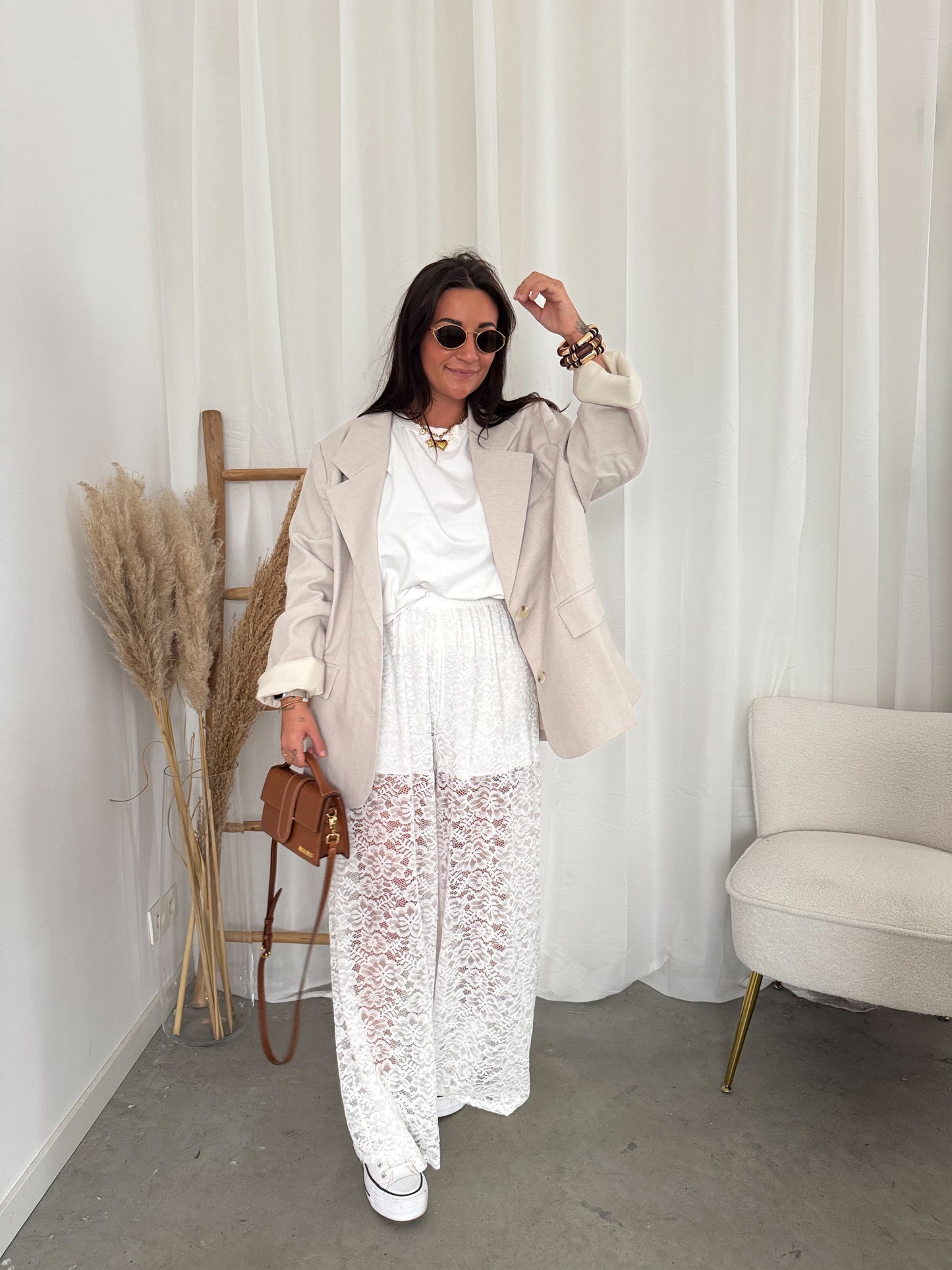 Lace pants white