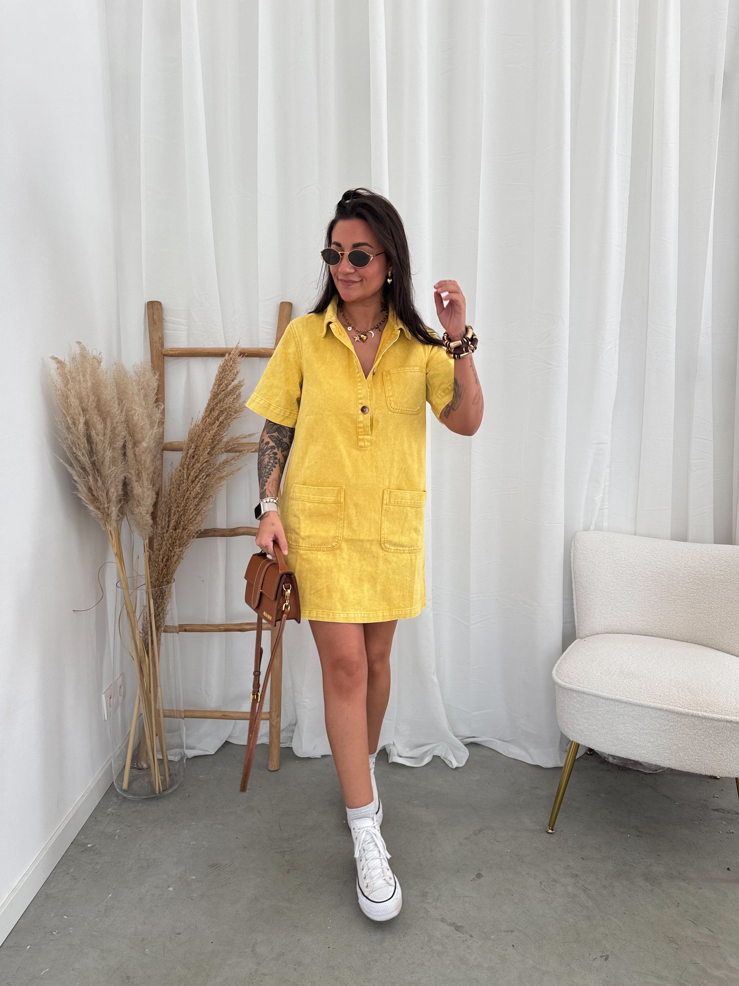 Elle denim dress yellow