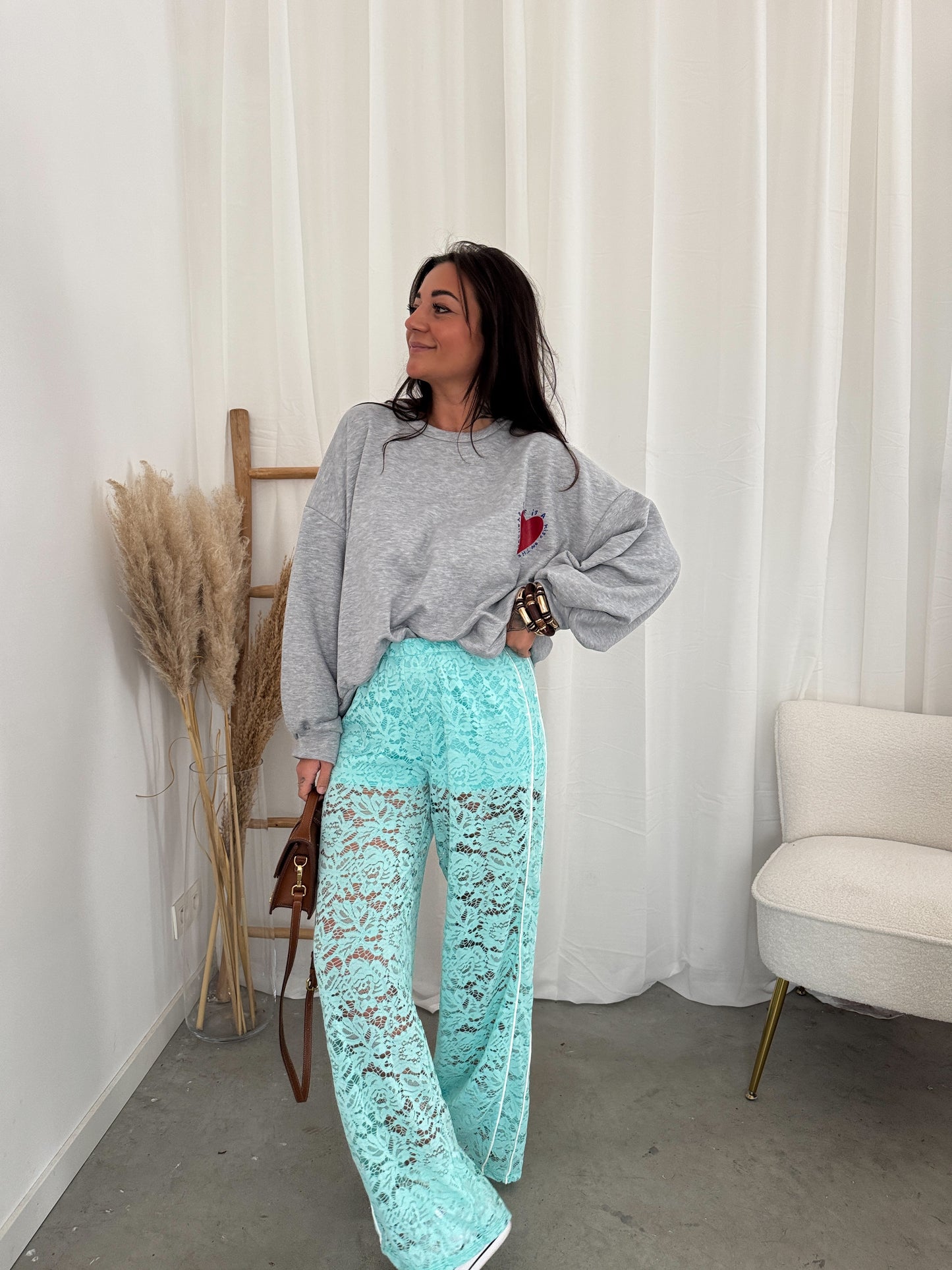 Sporty lace pants turquoise