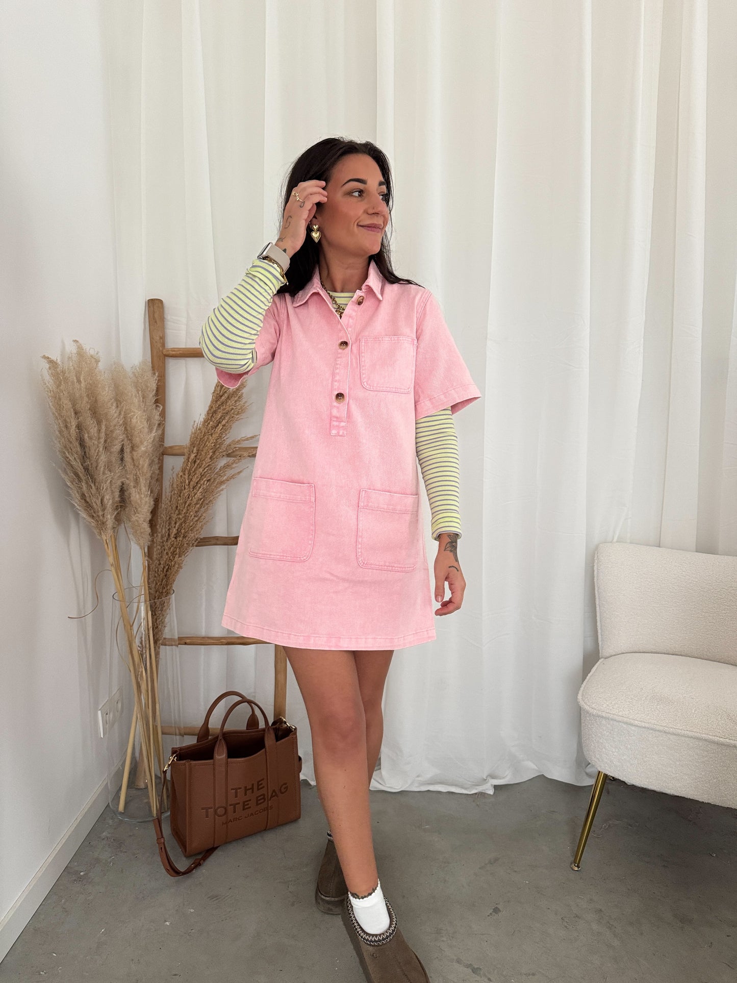 Elle denim dress baby pink