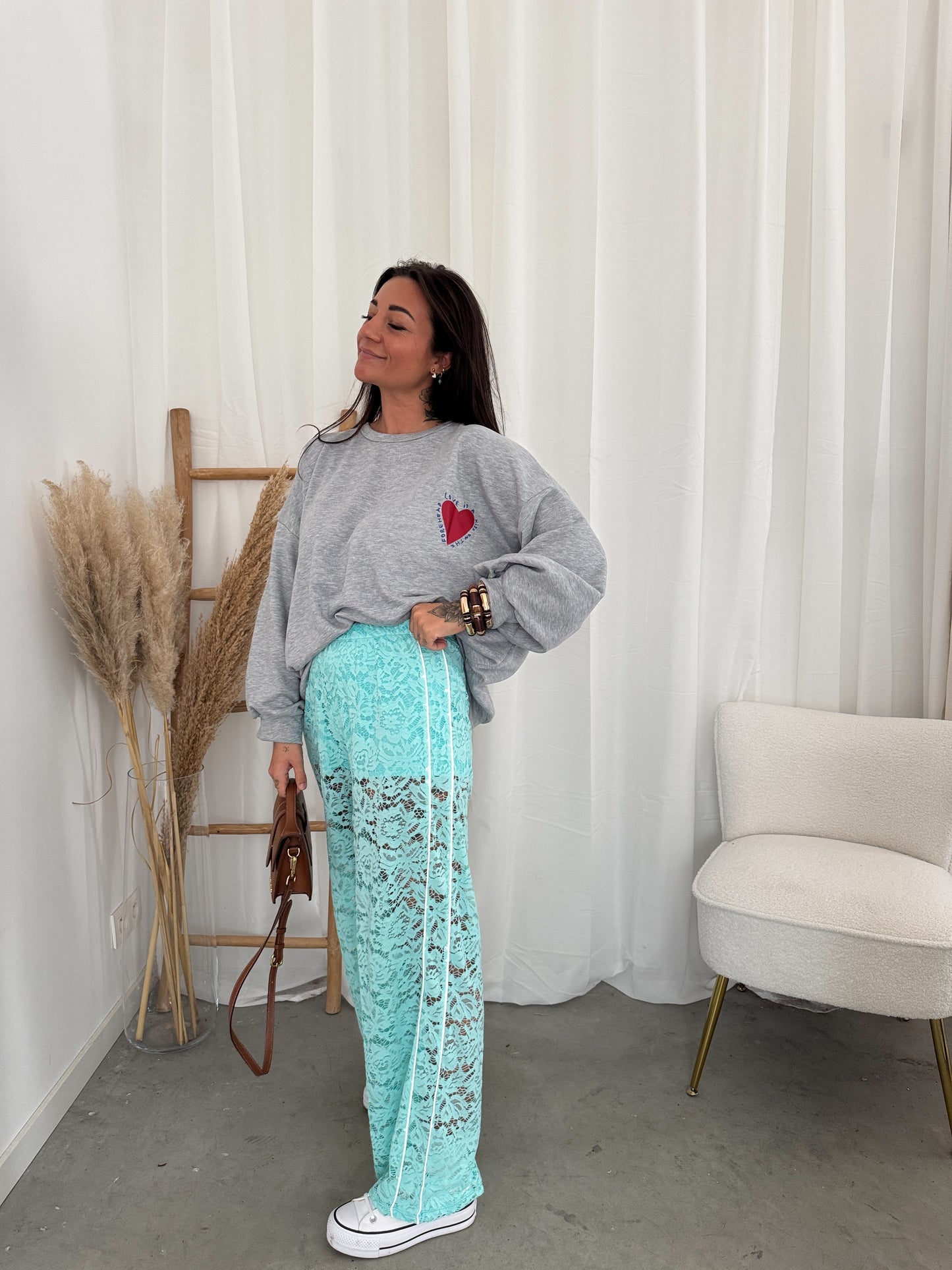 Sporty lace pants turquoise