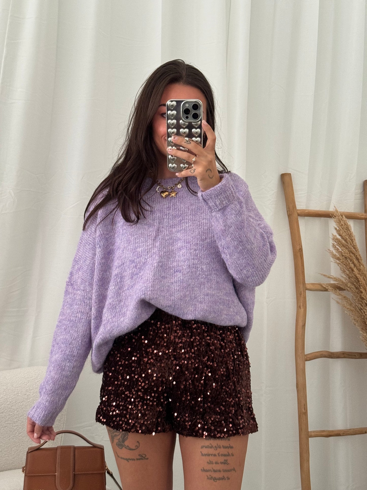 Sequin mini short brown