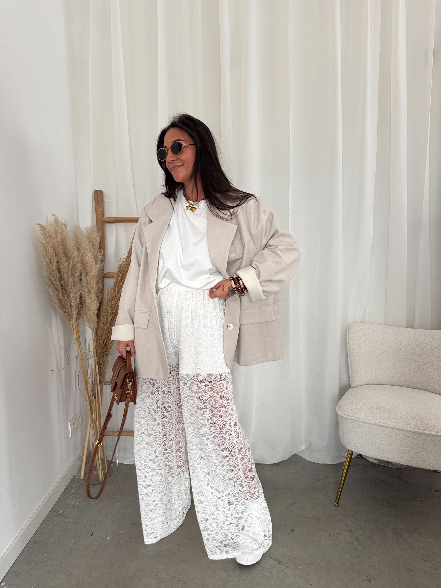 Lace pants white