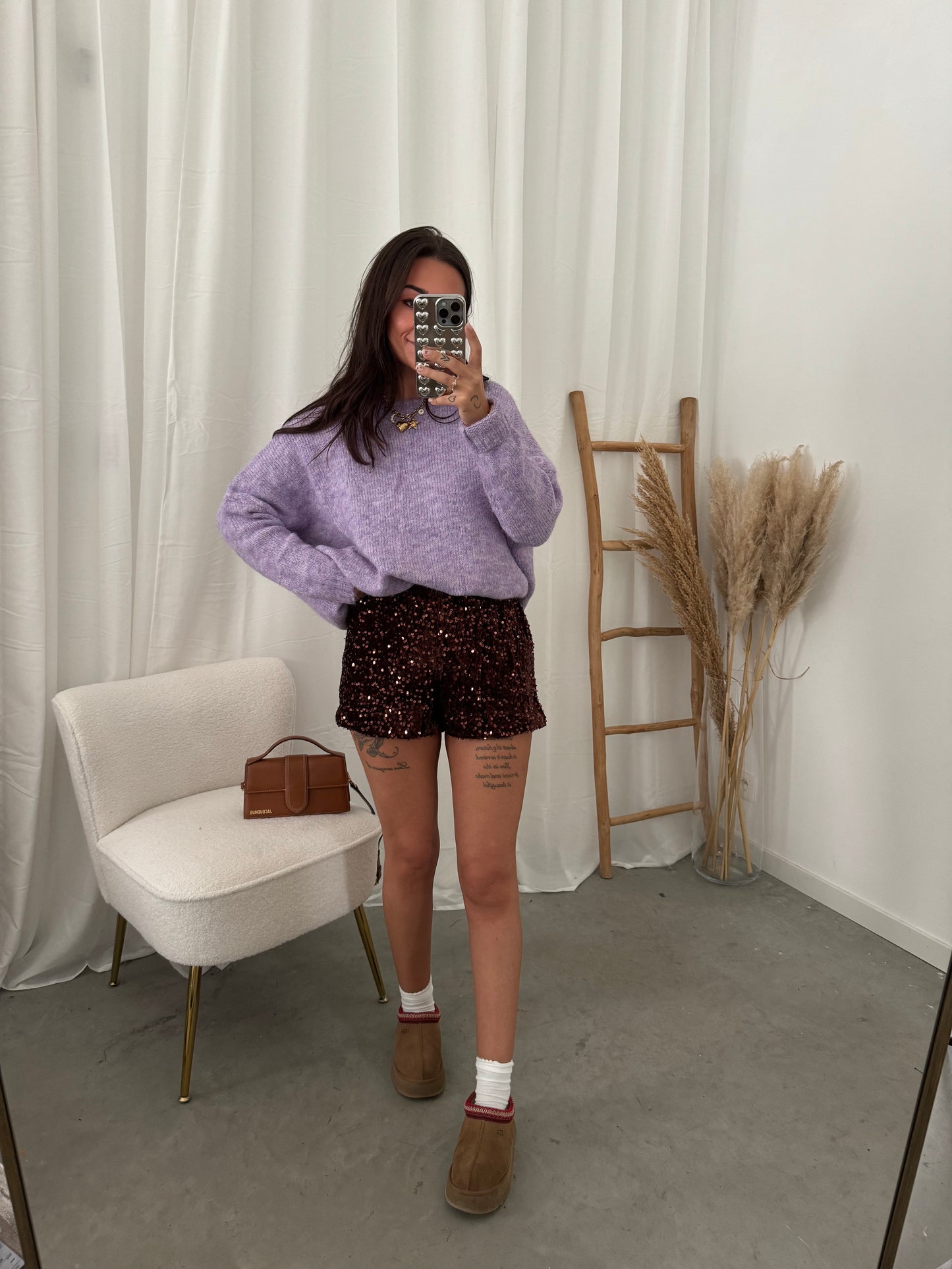 Sequin mini short brown