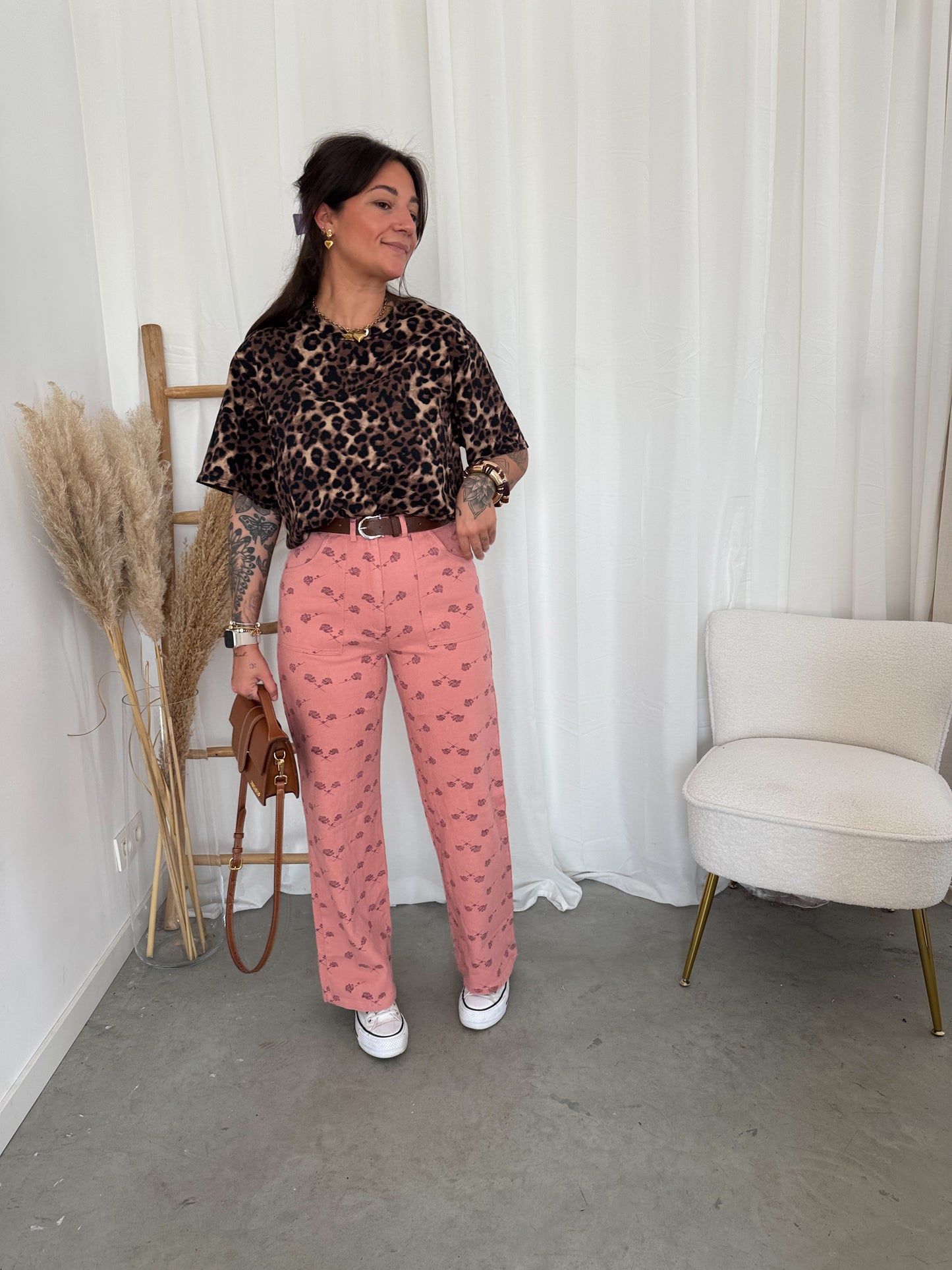 Old rose flower denim