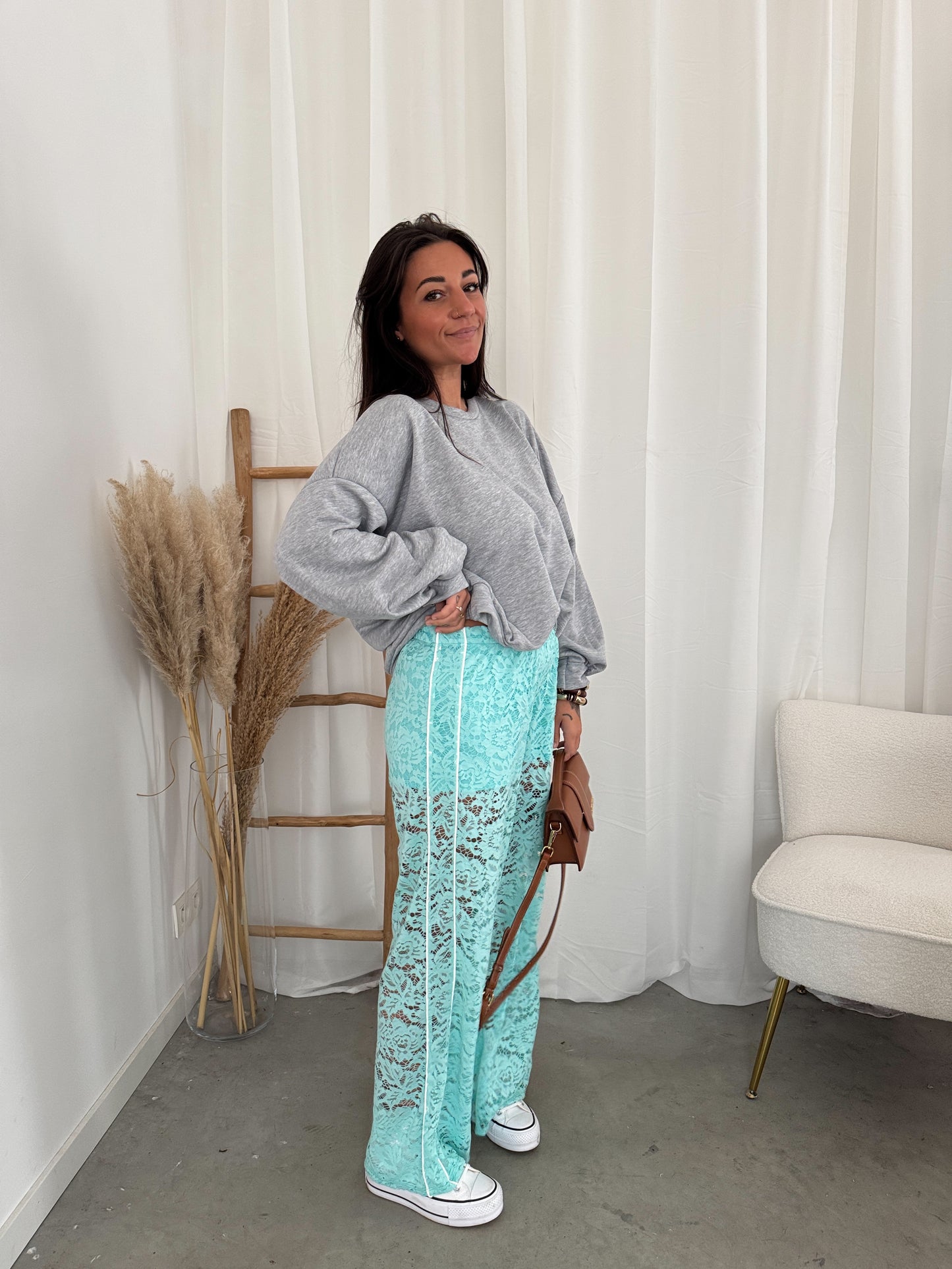 Sporty lace pants turquoise