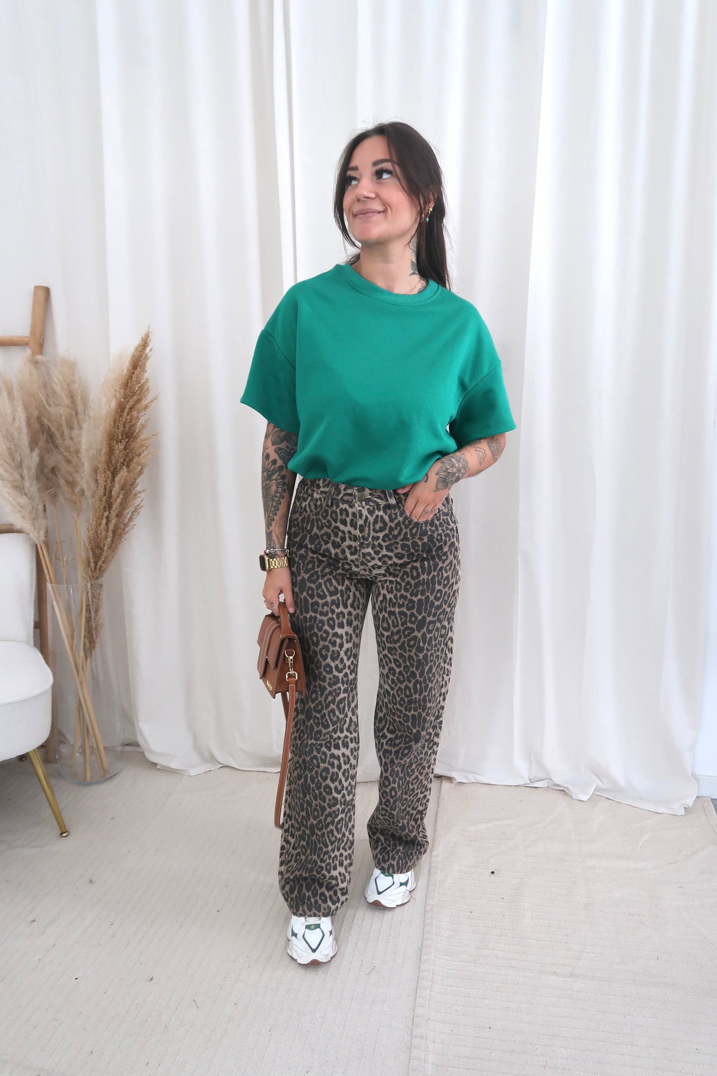 Wide leg leopard denim