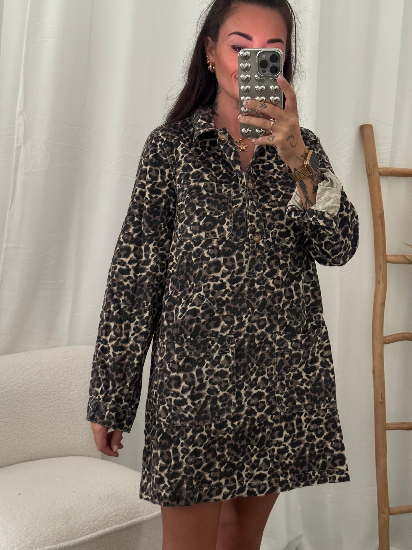 Corduroy leopard dress