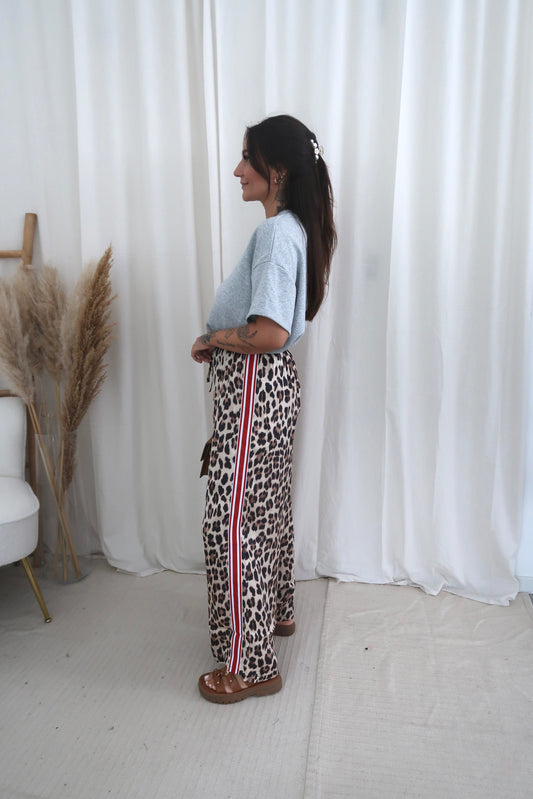 Sporty satin leopard pants