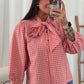Checked bow blouse