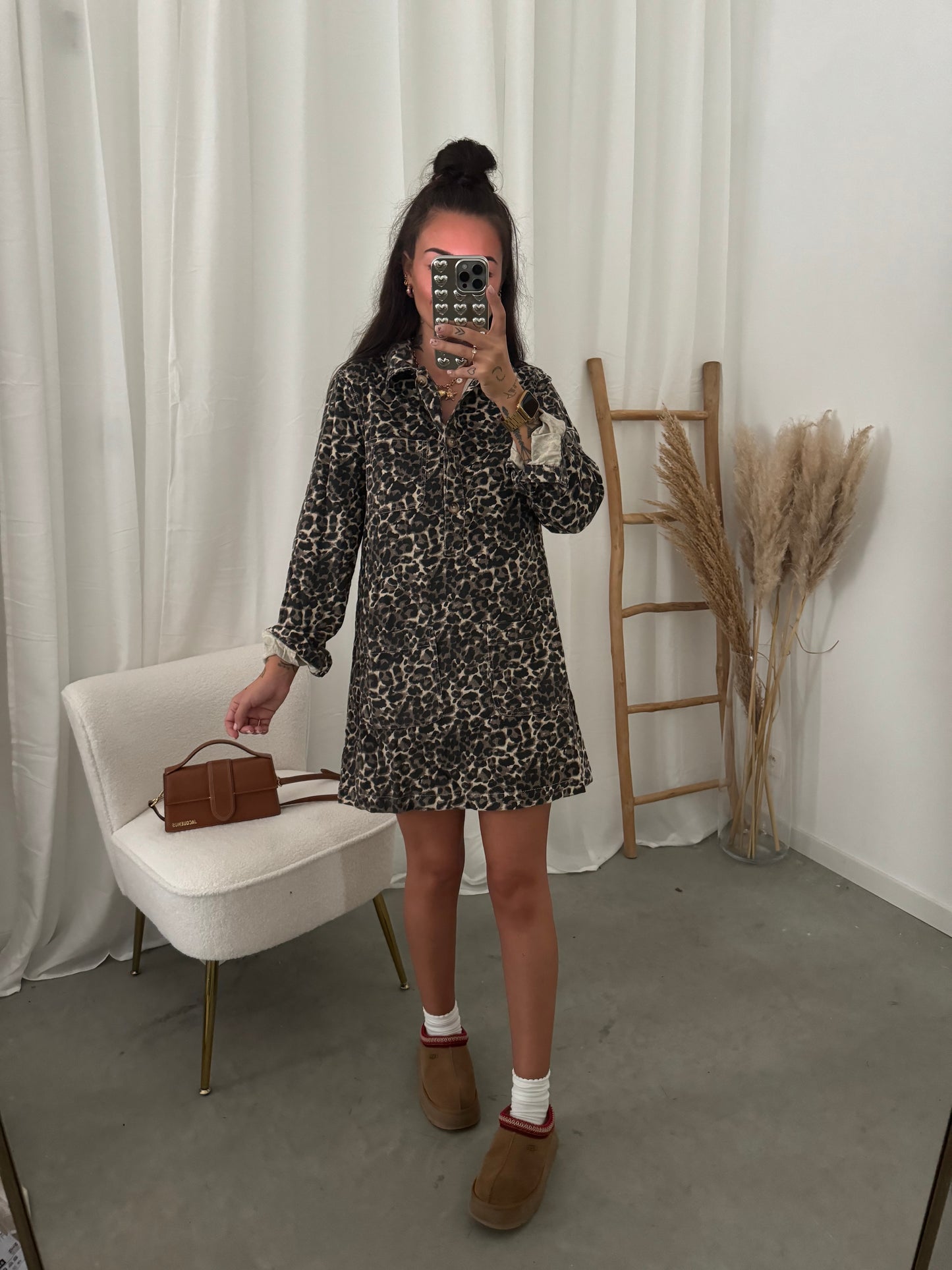 Corduroy leopard dress