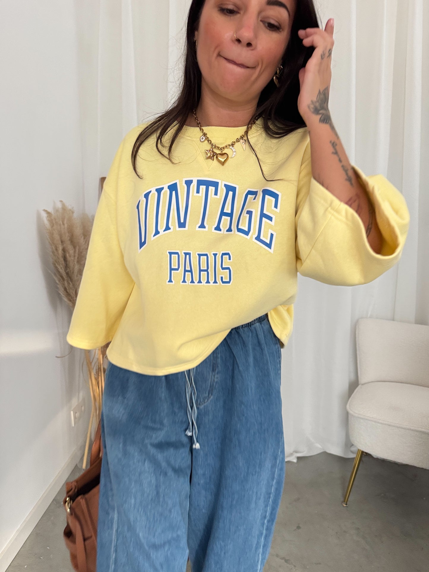 Sweater vintage paris yellow