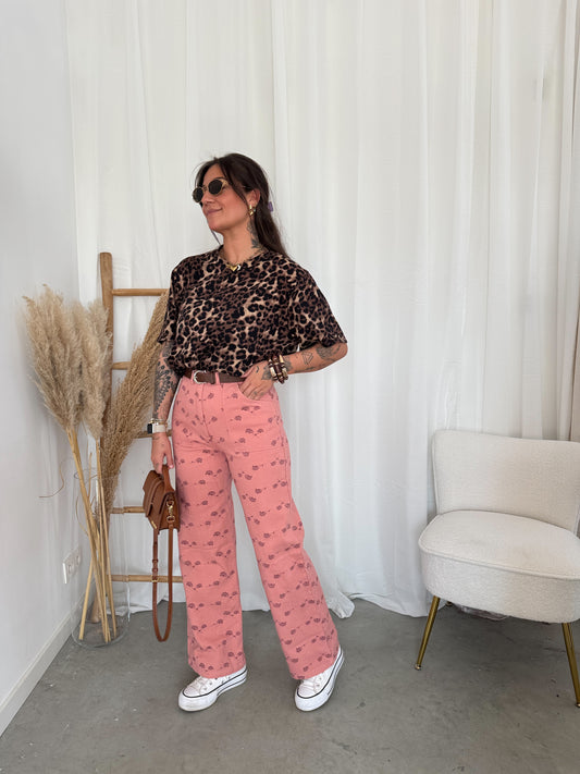 Old rose flower denim