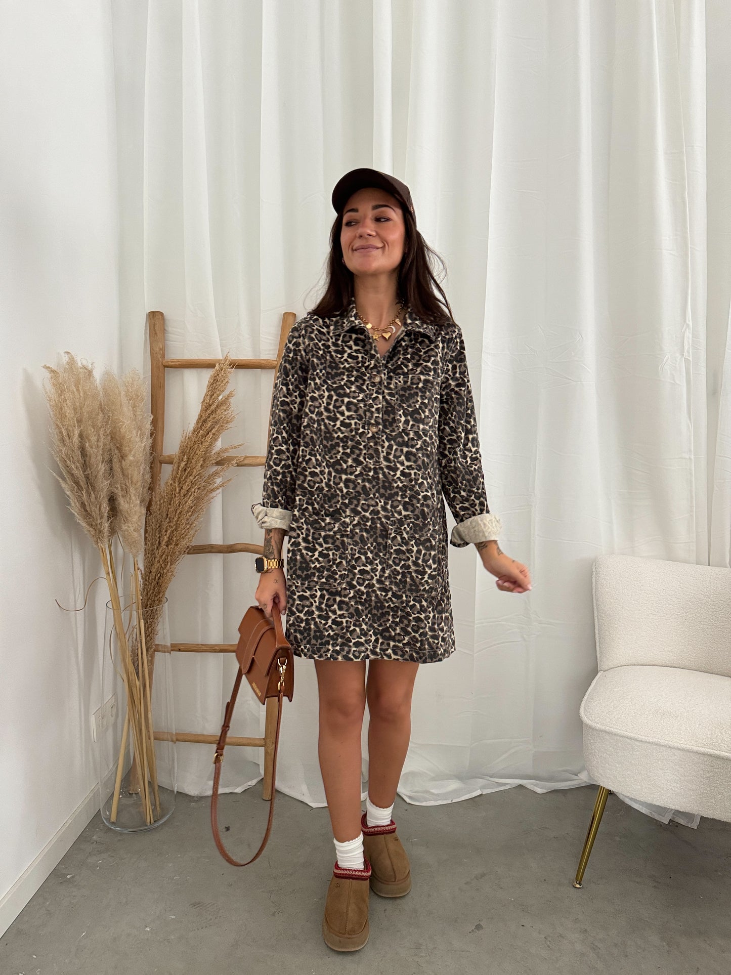 Corduroy leopard dress