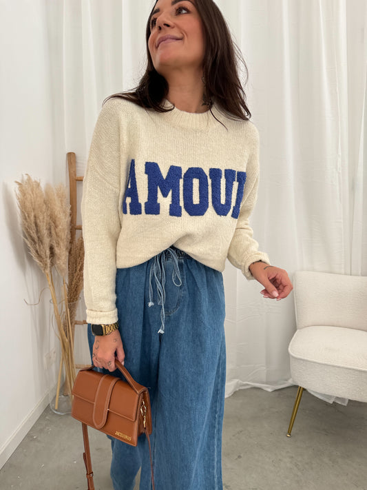 Amour pull beige/blue