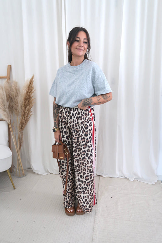 Sporty satin leopard pants