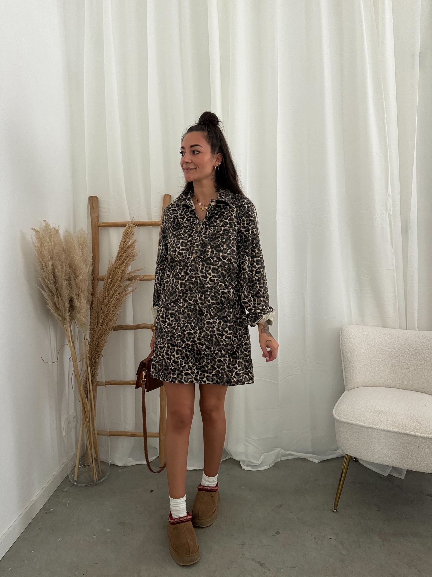 Corduroy leopard dress