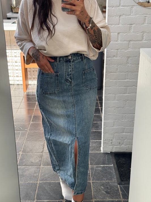 PL denim maxi rok