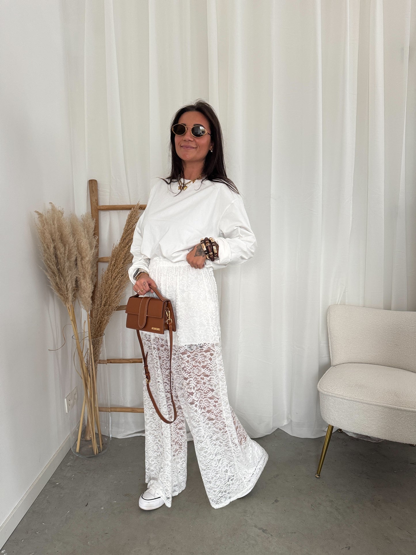 Lace pants white