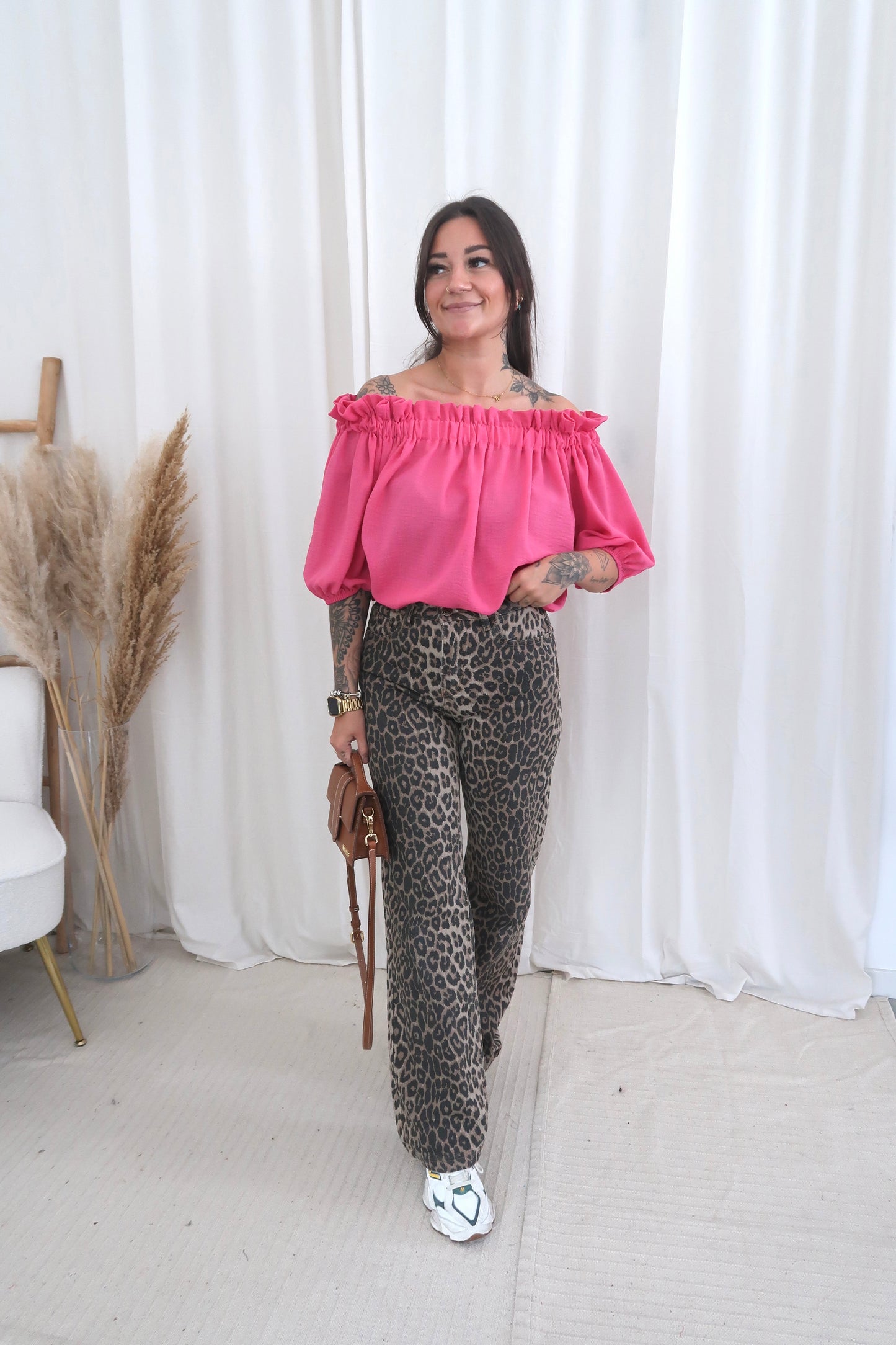 Wide leg leopard denim